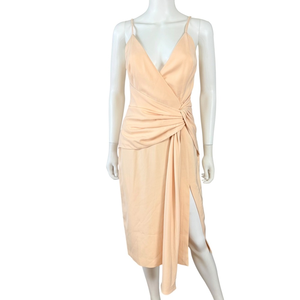 C/MEO COLLECTIVE Pearl Draped Midi Dress Ruched Wrap NWT Cocktail 8